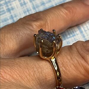 Gold Ring with Purple Druzy Stone - Women Jewelry